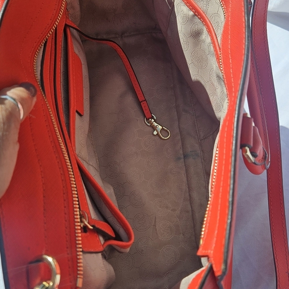 Michael Kors Selma Large Red Saffiano Leather Purse Crossbody Double Handle Bag - Picture 8 of 9